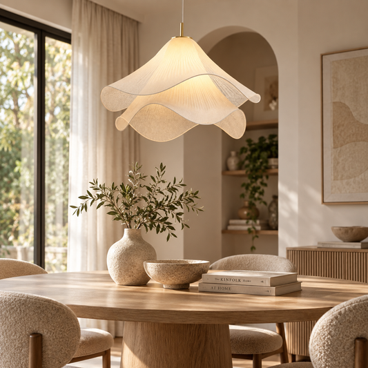 Wabi-Sabi Fabric Pendant Light – Nordic Petal Ceiling Lamp
